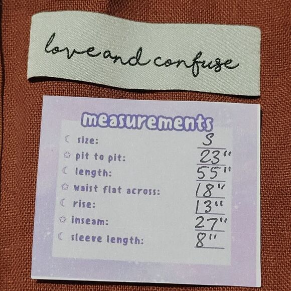 LOVE & CONFUSE Rust Brown Linen Jumpsuit Size S Surplice Back Zip Cropped Boho - Picture 2 of 9